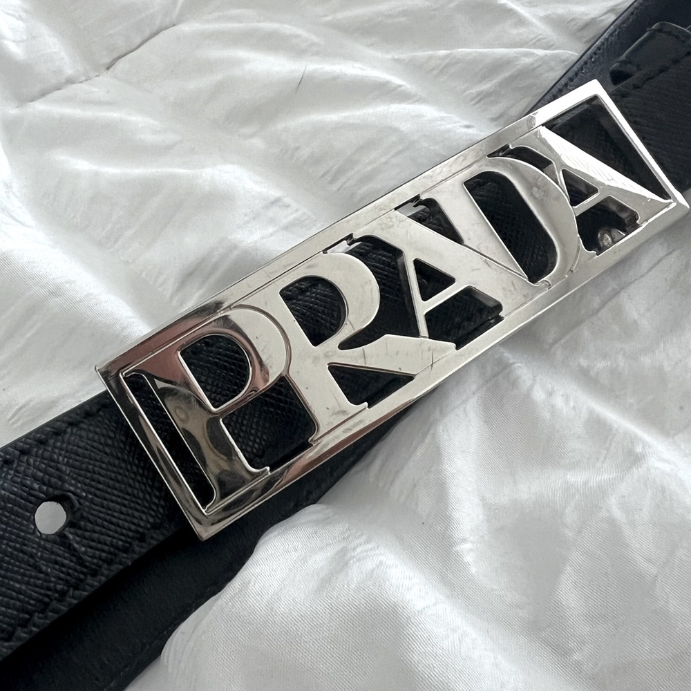 Prada Saffiano Leather Logo Belt - Size 32/80